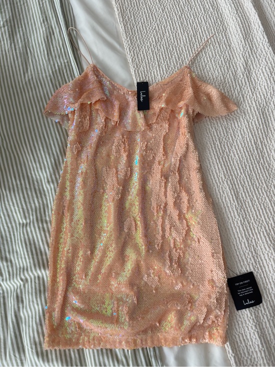 Lulus Dresses & Skirts - lulus Peach Sequin Ruffle Off-Shoulder Girls Dress